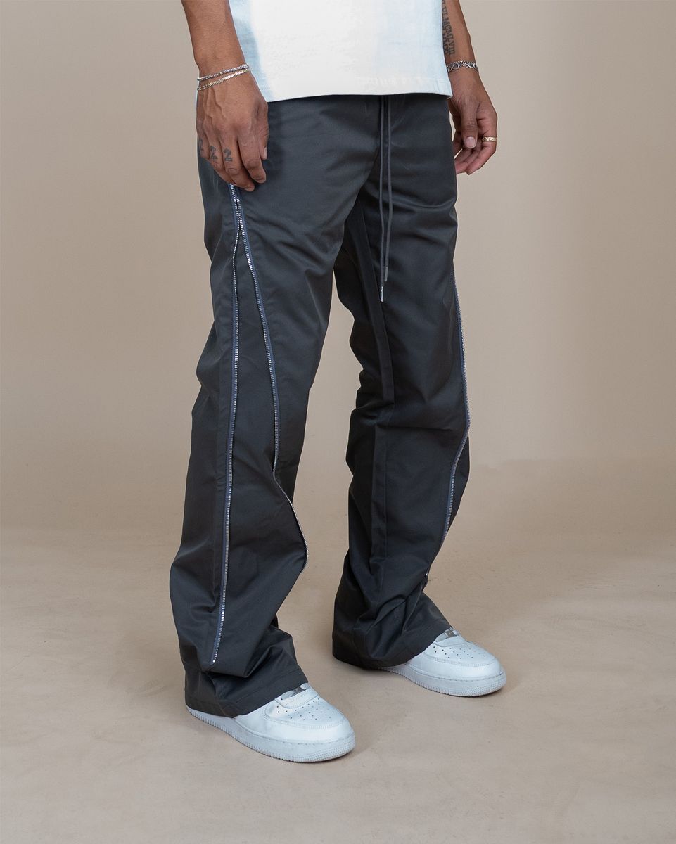 NYLON ZIP FLARED PANTS Grey