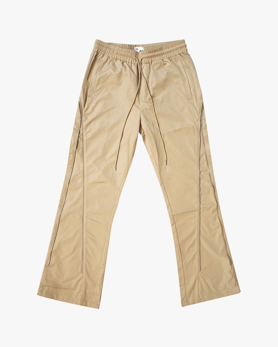 NYLON ZIP FLARED PANTS Tan