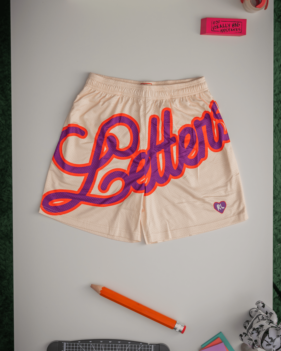 Letters Mesh Shorts - Cream