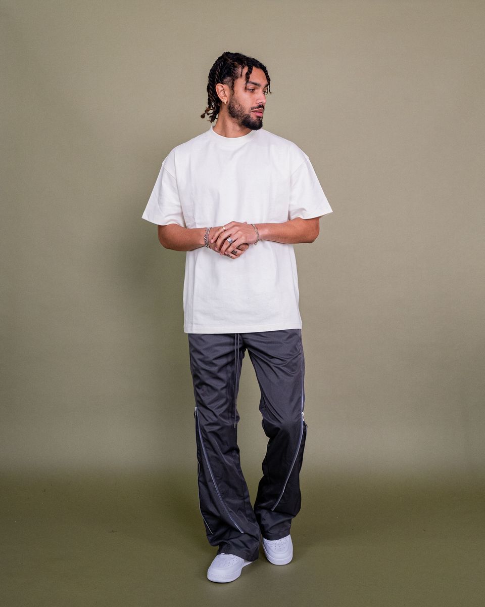NYLON ZIP FLARED PANTS Grey