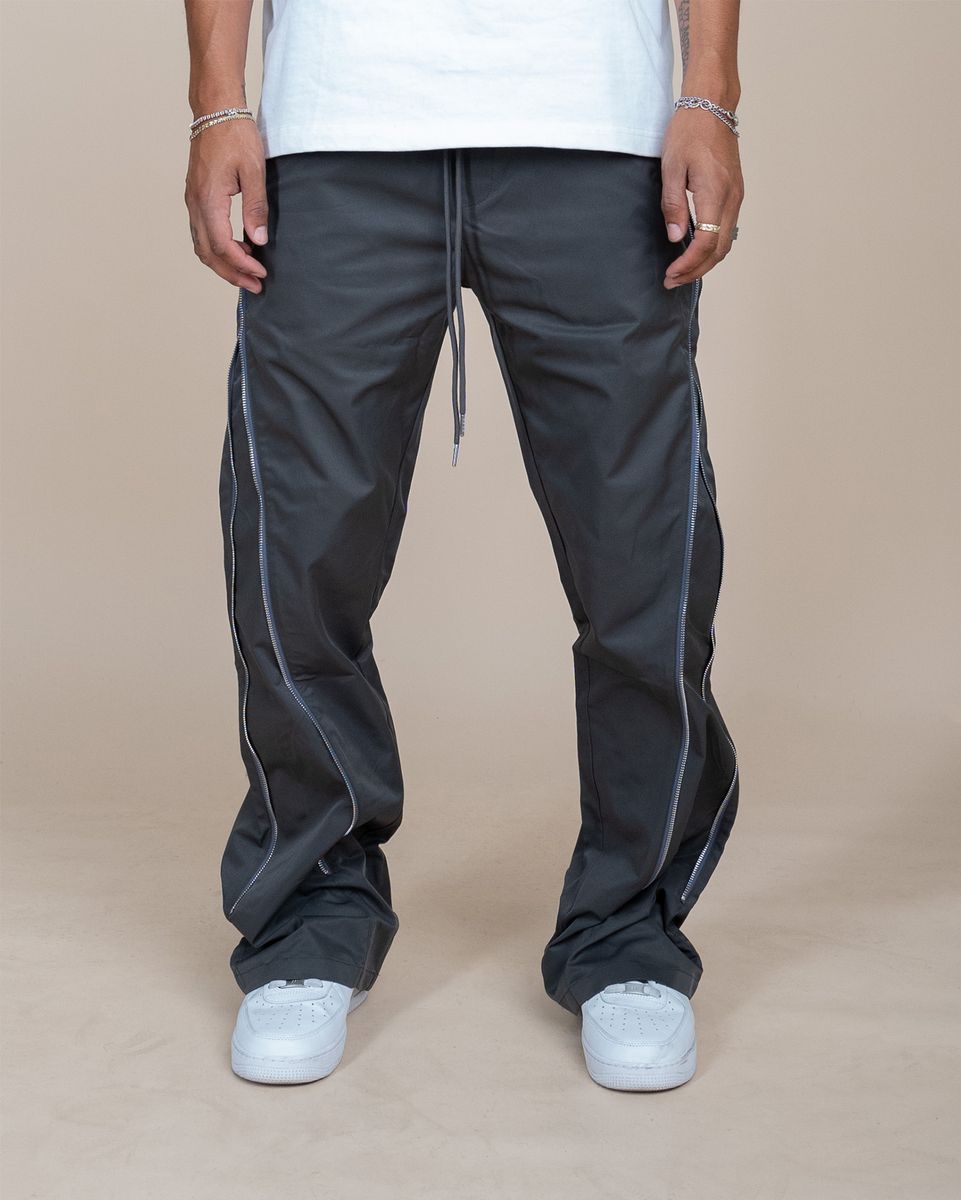 NYLON ZIP FLARED PANTS Grey