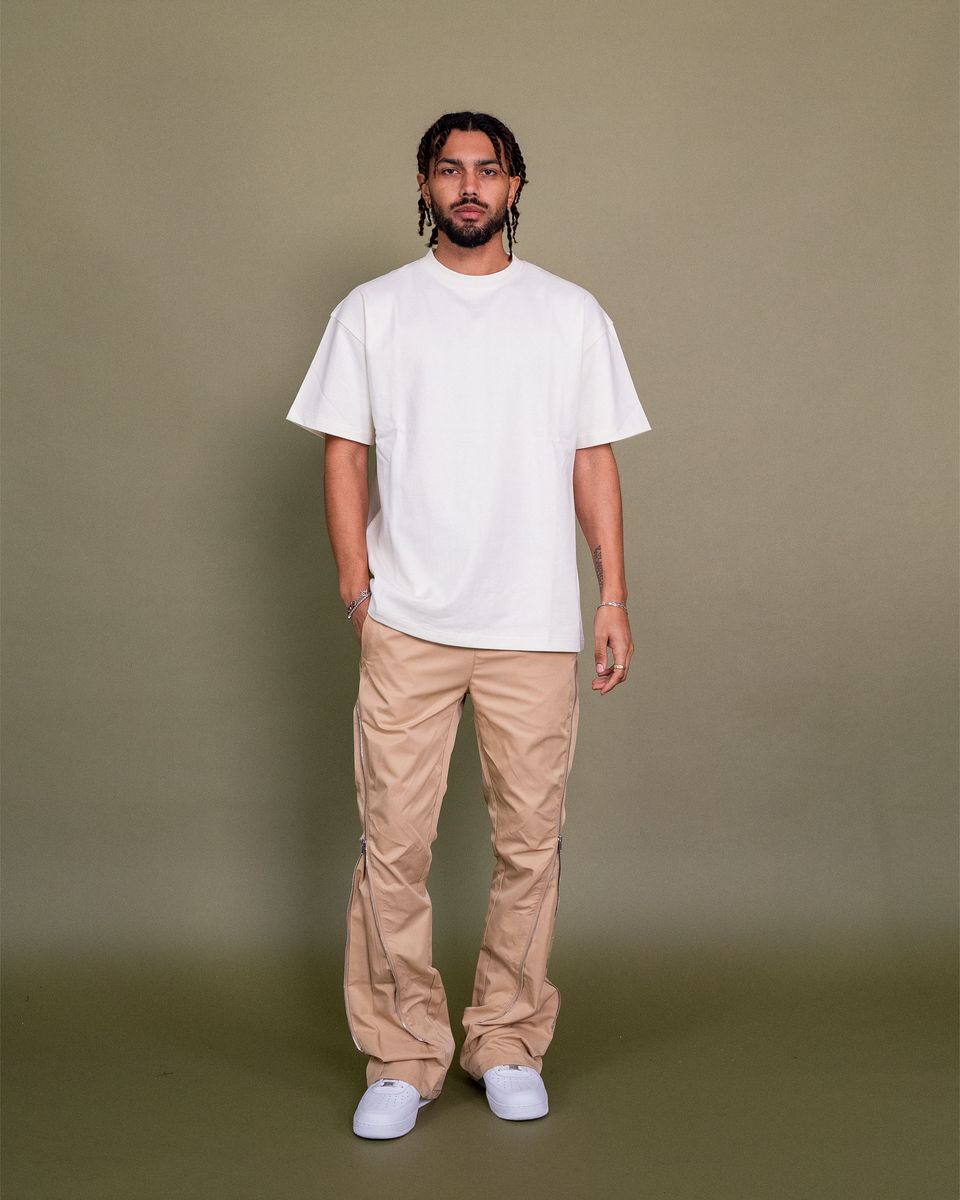 NYLON ZIP FLARED PANTS Tan
