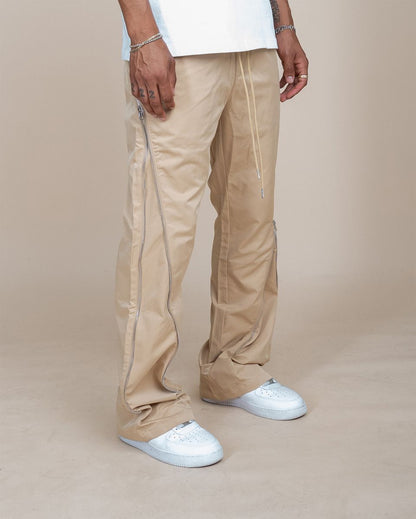 NYLON ZIP FLARED PANTS Tan