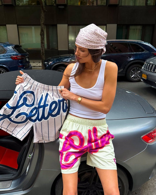 Letters Mesh Shorts - Cream