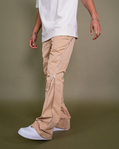 NYLON ZIP FLARED PANTS Tan