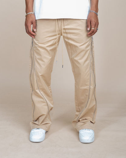 NYLON ZIP FLARED PANTS Tan