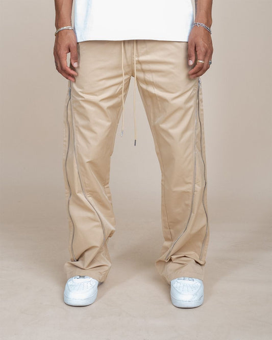 NYLON ZIP FLARED PANTS Tan