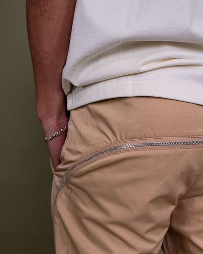 NYLON ZIP FLARED PANTS Tan