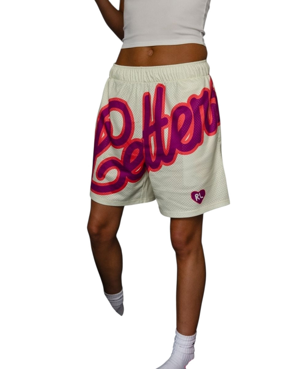 Letters Mesh Shorts - Cream