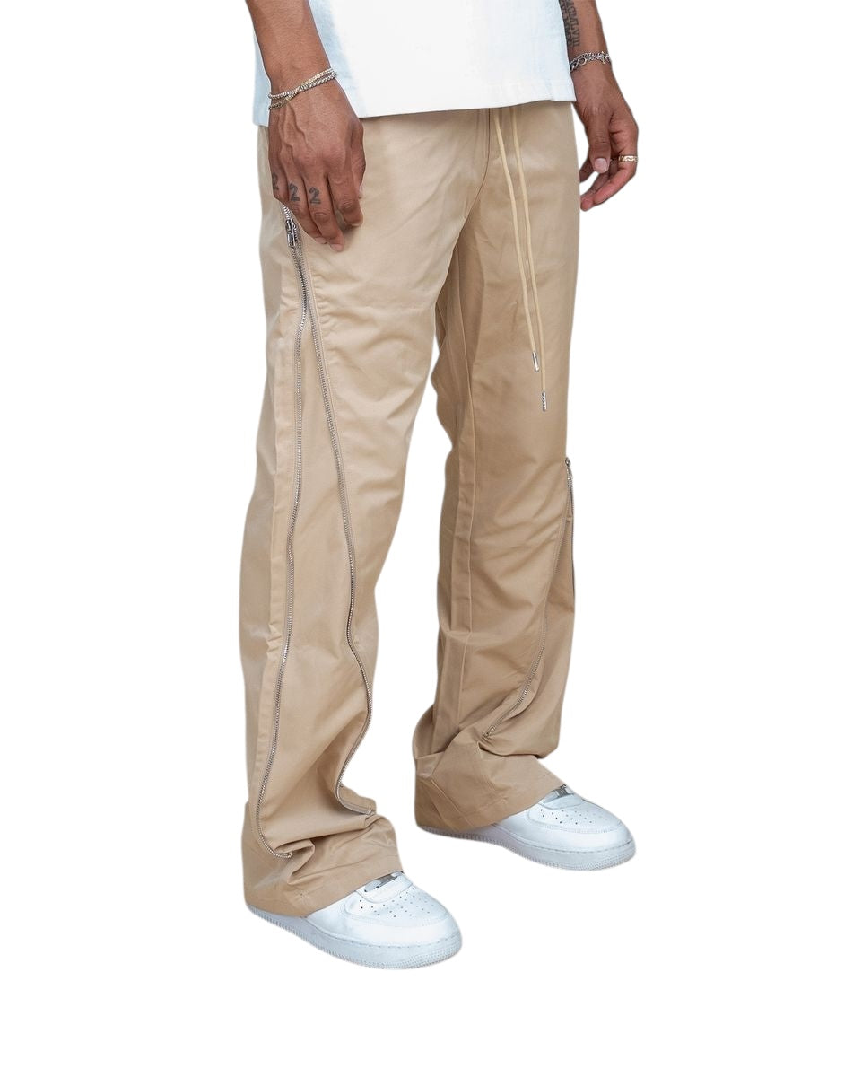 NYLON ZIP FLARED PANTS Tan