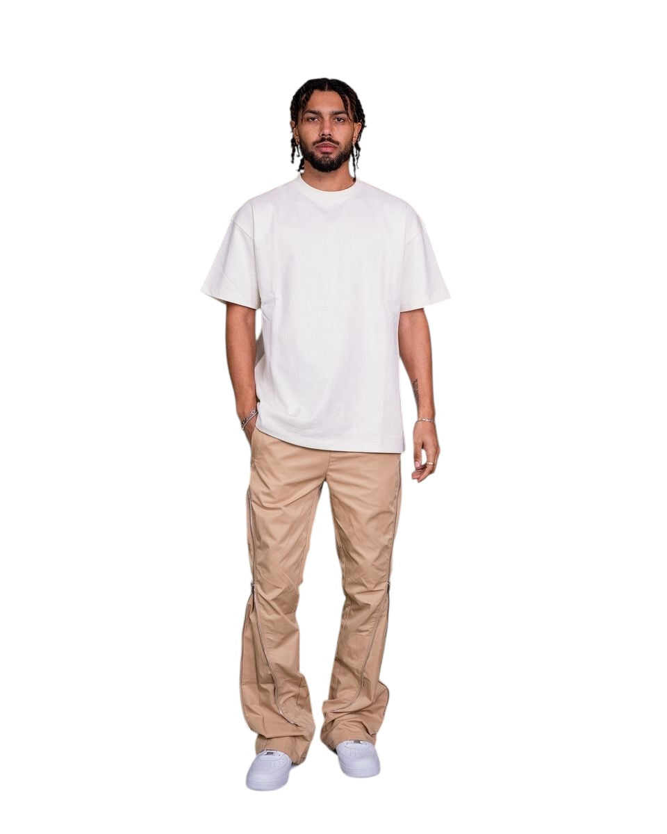 NYLON ZIP FLARED PANTS Tan