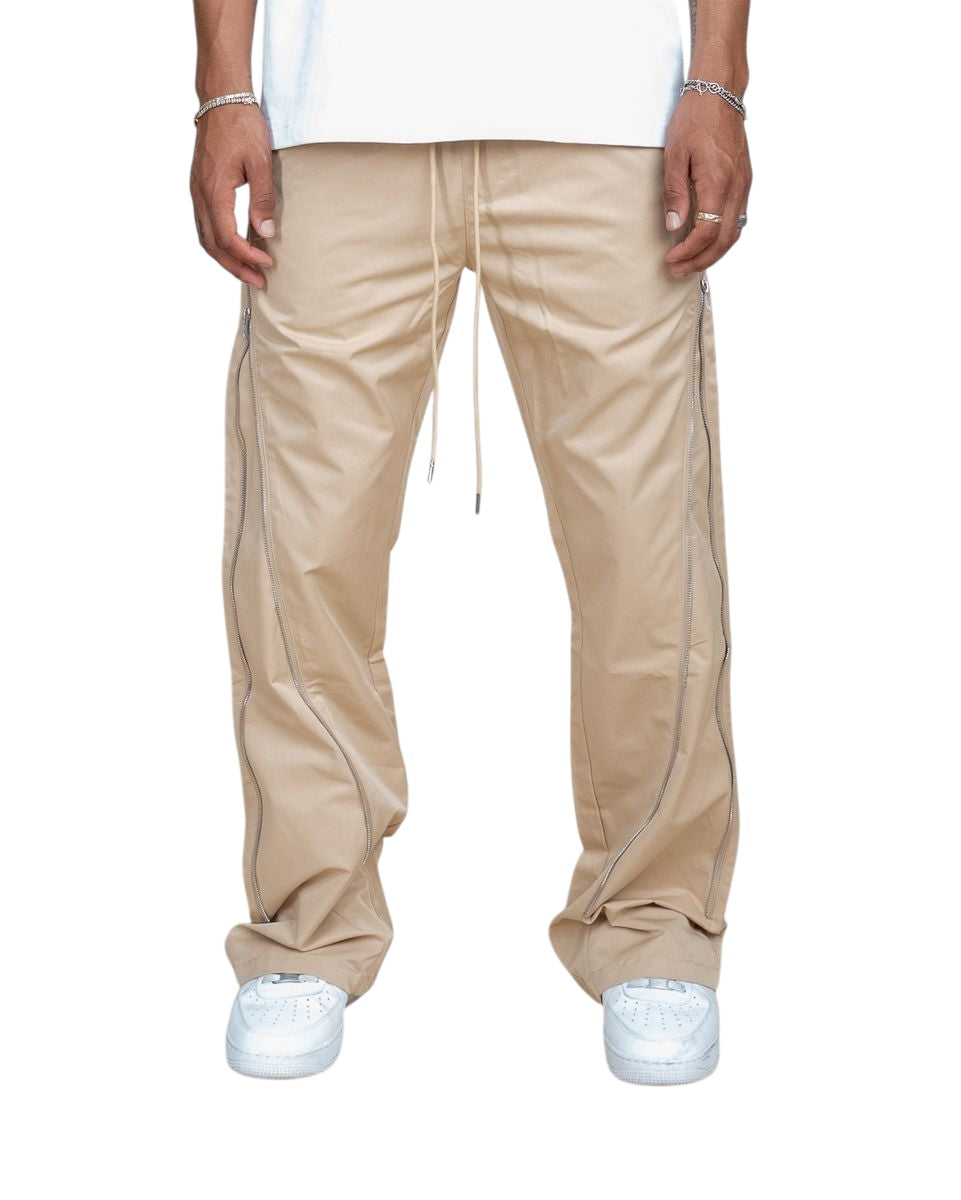 NYLON ZIP FLARED PANTS Tan